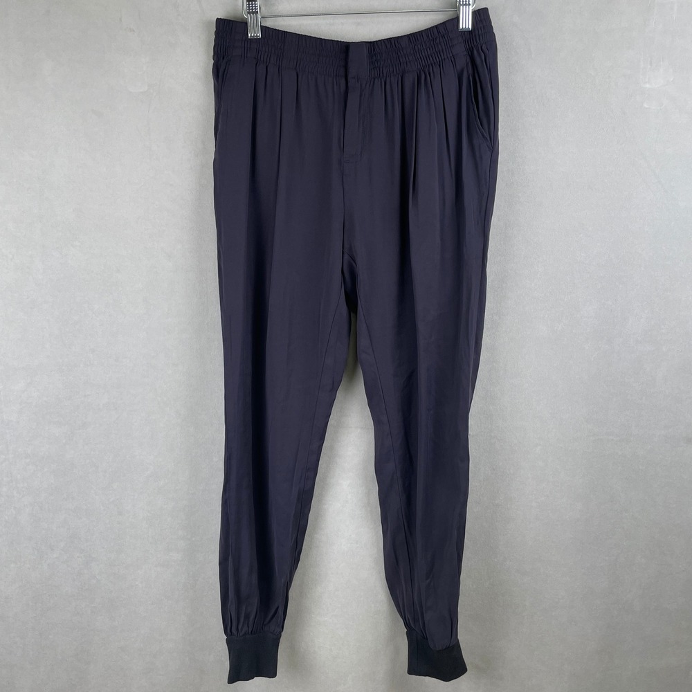 Calvin Klein Navy Blue Pleated Jogger Pants Elastic Comfy Chic Athleisure Wmns 8